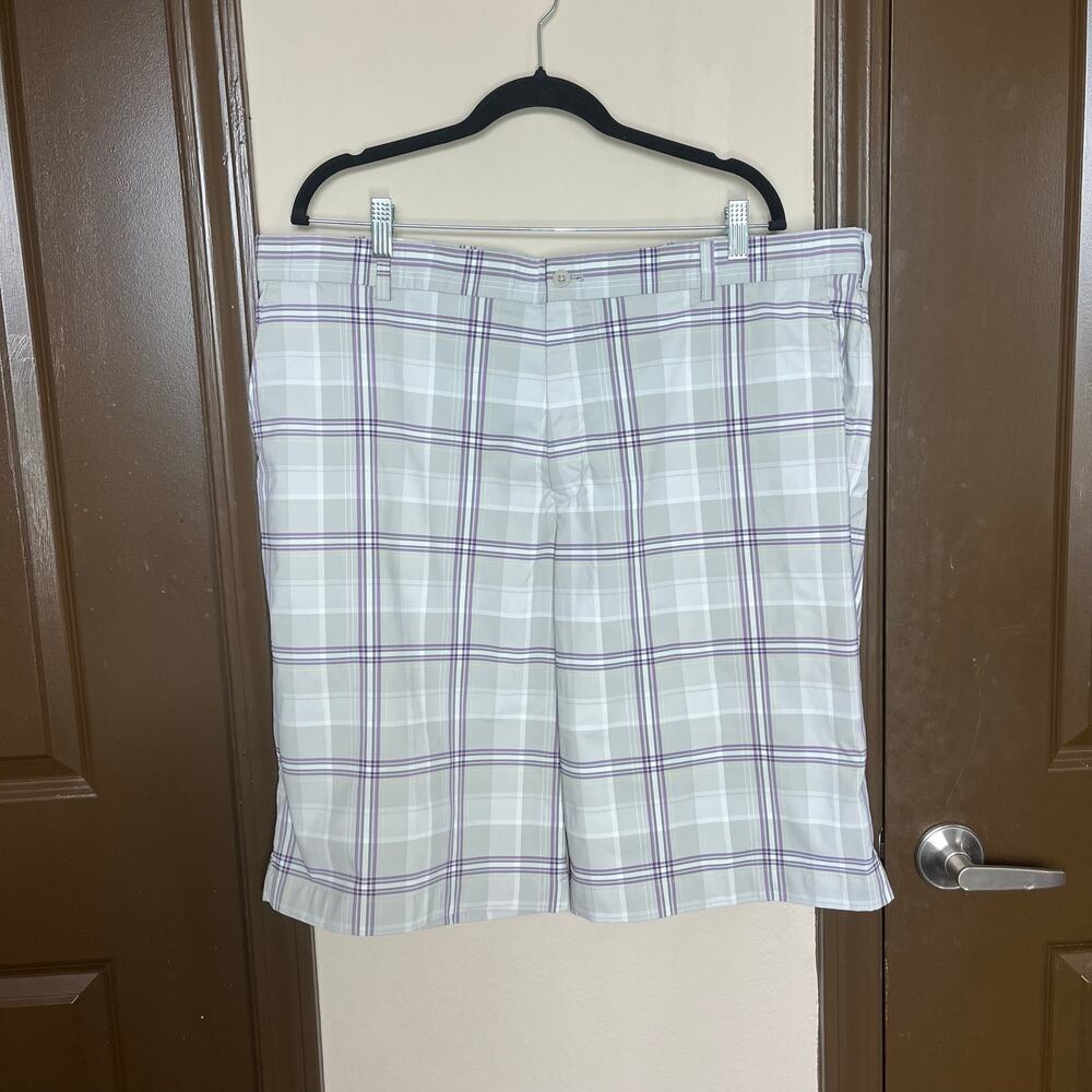 Nike Golf Dri-FIT Men’s 42 Gray White Purple Plaid Golf Shorts Activewear Preppy